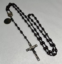 VTG STERLING SILVER / WOOD ROSARY by CREED - ORIGINAL TAG - 21 gm - 21