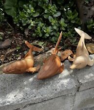 Hand carved wooden oceanic shark, whale, and dolphin figurines from Bali set of3 picture