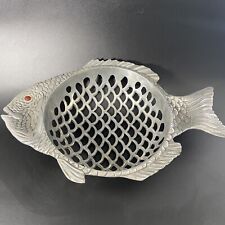 Vintage Arthur Court Fish with Red Carnelian  Metal Footed Basket Stone Eye picture
