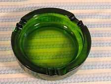 Vintage EMERALD GREEN Glass Ashtray with Cigar Cigarette Rests 5.75 Inch picture