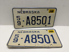 1987 Nebraska License Plate Pair 59-A8501 Sarpy County Man Cave Wall Decor picture