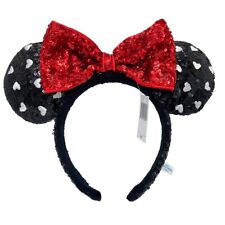 Black Sequin Disney Parks Ears Exclusive White Heart Red Bow 2022 Ears Headband picture
