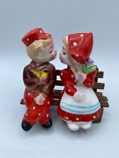 Vintage Dutch Boy & Girl Kissing on Wooden Bench Salt & Pepper Shakers Porcelain picture