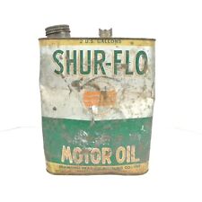 VINTAGE SHUR-FLO MOTOR OIL 2 GALLON CAN EMPTY USED DENTS SURFACE WEAR VINTAGE  picture