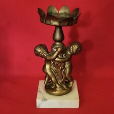 Vintage Cherub Angels Gold Toned Brass Candle Holders Italy Marble Base picture