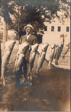 Antique RPPC Postcard Man Hat Fishing Pole Huge Fish Catch Missouri Early 1900s picture