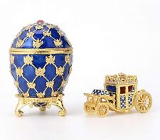 QIFU Vintage Faberge Egg Style Jewelry Trinket Box with Mini Royal Blue picture