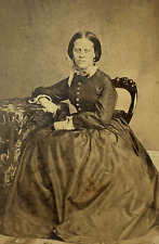 ANTIQUE CDV PHOTO NICE LADY HOOP DRESS 2-CENT CIVIL WAR TAX STAMP GALESBURG IL picture