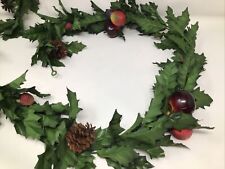 Artificial Silk Holly Leaf Garland Pinecones Apples Strawberries Plums 85” Long picture