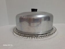 Vintage Round Aluminum Cake Pie Dome Pressed Glass Plate 11.25