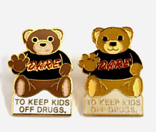 2 DARE Teddy Bear To Keep Kids Off Drugs Drug Abuse Resistance Education Pin VTG picture