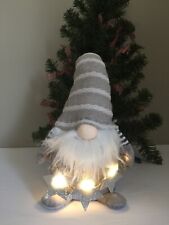 Gnome With Stars that Light Up Garland, Beanbag body, Fabric Silvery Gray Outfit picture