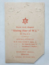 Vintage 1915 LODGE RISING STAR Freemason Bombay Gathering invite Toast Menu picture