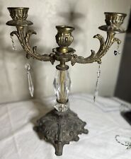 Vintage Antique Ornate Bronze Brass Glass Candelabra 12x9 1/2 Inches. picture