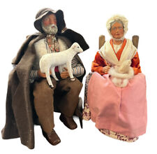 Vintage French Santons De Provence Old Couple Shepherd and Wife Terracotta Clay picture