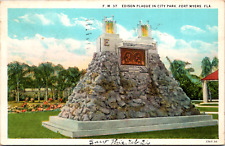 Fort Meyers Florida FL Edison Plaque in City Park Vintage C. 1920's Postcard picture