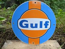 VINTAGE GULF GASOLINE & OIL PORCELAIN GAS STATION PUMP SIGN 12