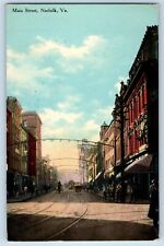 Norfolk Virginia VA Postcard Main Street Scene Buildings Streetcar 1910 Antique picture
