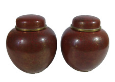 Antique Red Cloisonné Ginger Jars with Lids Floral Tree Lotus Pattern Pair picture