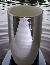 Bitossi Vase MCM Silver Chrome Metallic White Signed Rippled Pitted Look Fancy picture