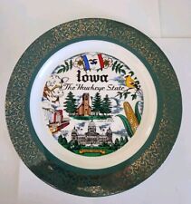 Vintage Iowa State Collector Plate Hawkeye State Green Gold 10