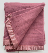 Waffle Weave Blanket TWIN Dusty Rose Satin Trim Thermal JC Penney Home picture