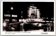 RPPC Postcard New York City NYC La Guardia Airport Entrance Night 1940s picture