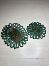 Vintage 70’s Trivets Set Of 2 Green & Teal Woven picture