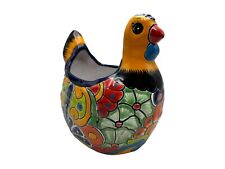 Talavera Hen Planter Chicken Mexican Pottery Folk Art Hand Painted Pot 11