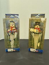 Vintage Lot Of 2 Snowmen Glowing Icicle Ornaments In Original Box RARE picture