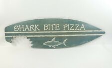 SHARK BITE PIZZA SURBOARD Wood Outdoor BBQ Beach House Sign Artisan Made USA picture