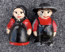 Amish Couple Antique Cast Iron  Salt & Pepper Shakers Red & Black picture