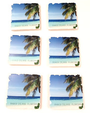 MARCO ISLAND Ceramic Drink Coasters - SET OF 6 - Palm Tree Themed - NICE - L@@K picture