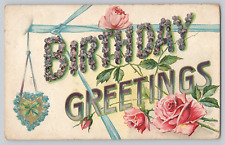 Postcard  Birthday Greetings Roses Embossed c 1909 picture