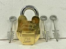 HANDCRAFTED BRASS ANTIQUE 20 LEVERS FUNCTIONAL HEAVY DUTY PADLOCK WITH 3 KEYS picture