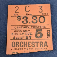 Century Theatre 1923 Orchestra Ticket - Globe Ticket Company - NYC New York City picture