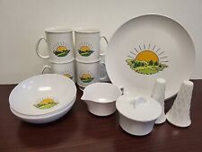 Vtg. Melmac Breakfast Dishes Serving Full Set Of 4 Plates, Bowls & Mugs Folgers  picture