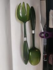 Vintage 1960s Avocado Green Salad Fork Spoon Serving utensil MCM Plastic Lucite picture