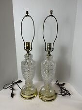 VINTAGE PAIR OF LEAD CRYSTAL TABLE LAMPS WITH BRASS BASE AND TRIM -26” INCHES picture