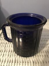 Vintage Cobalt blue ribbed glass handled measuring cup 8 oz picture