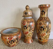 Antique Chinese Satsuma Style Porcelain Vase, Urn and Fish Bowl/Planter set picture
