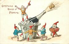 c1905 Christmas Postcard; Tiny Gnomes Pop Champagne Cork, a Round of Pleasure picture
