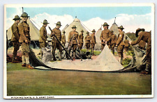 Original Old Vintage Outdoor Military Postcard US Army Camp Pitching Tents 1916 picture