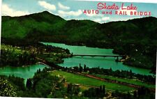 Vintage Postcard- Auto and Rail Bridges Over Shasta Lake. picture