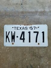 Vintage 1957 Texas License Plate White/Black KW 4171 picture