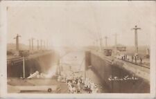 Gatun Locks c1920s Panama Canal from US Ship? RPPC Photo Postcard picture