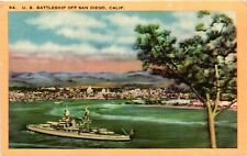 Vintage Postcard- U.S. BATTLESHIP, SAN DIEGO, CA. picture