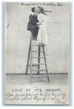 1907 Romance Sweet Couple Kissing Ladder Love At It's Height Antique Postcard picture