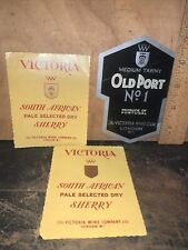 3 Vintage Wine Bottle Labels, Victoria Wine Company London. picture