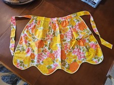 Vintage Half Apron Yellow Pink Floral Rik Rack Handmade Clean Beautiful picture